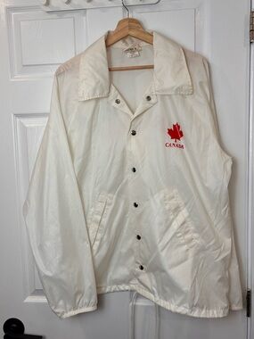 Vintage Canada White Nylon Coach Jacket Maple Leaf Made in Canada